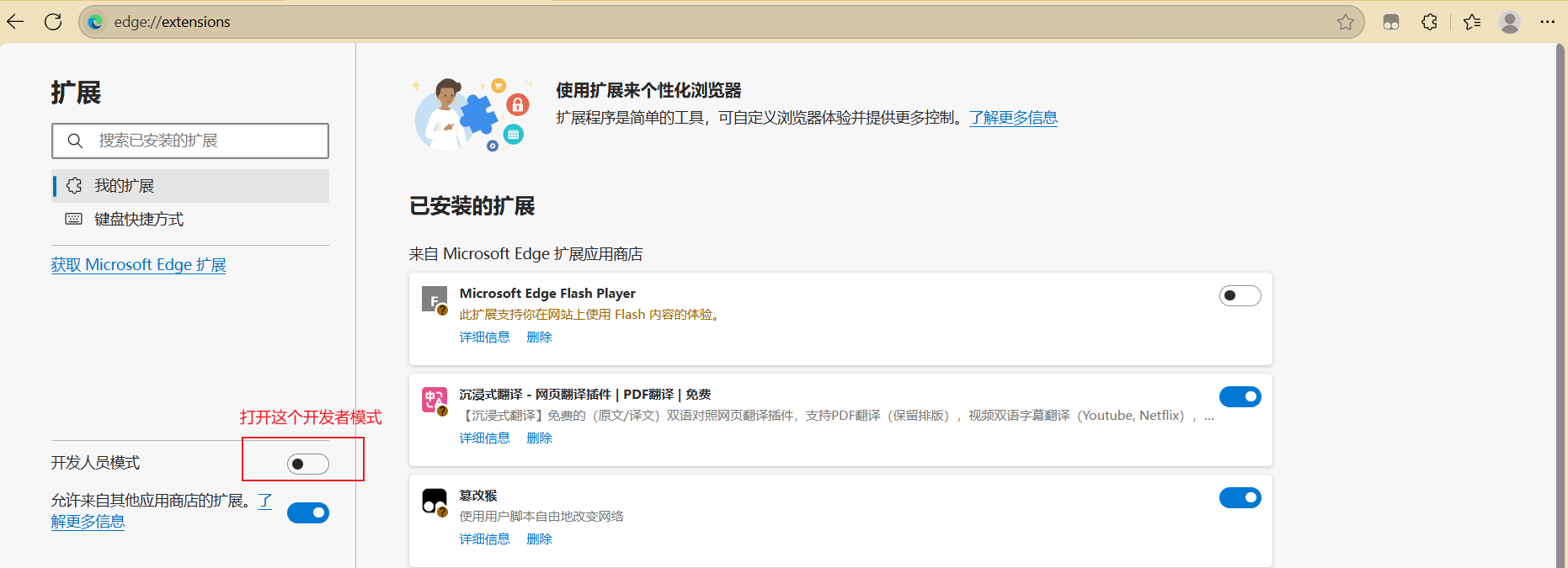 打开开发者页面